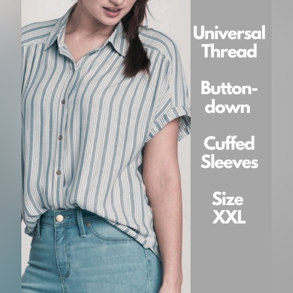UNIVERSAL THREAD: Button-down Blue and White Striped Shirt - Picture 1 of 11